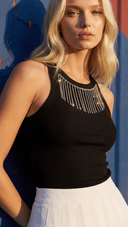 Canotta donna con frange in strass effetto collana