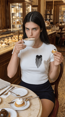 T-shirt donna con doppio cuore in strass e frange