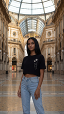 Crop top donna con spille floreali e catena gioiello