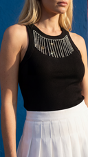 Canotta donna con frange in strass effetto collana