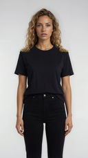T-shirt oversize donna con borchie sulle spalle