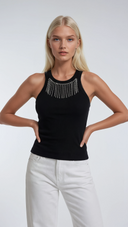 Canotta donna con frange in strass effetto collana
