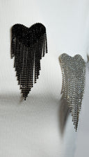 T-shirt donna con doppio cuore in strass e frange