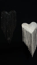 T-shirt donna con doppio cuore in strass e frange