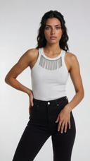 Canotta donna con frange in strass effetto collana