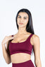 Top Burgundy seamless, donna, vestibilità perfetta, ideale per palestra e yoga.