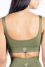 Top Olive Green - vista posteriore con fascia elastica per un supporto naturale.